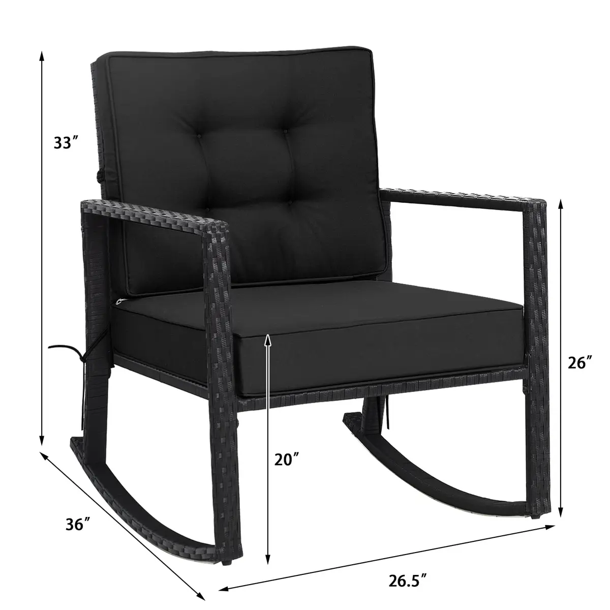 RELAX4LIFE Wicker Outdoor Rocking Chair - All Weather Rattan Rocker Patio Chair w/Steel Frame Removable Cushions & Armrest, Rocker Chair Outdoor Furniture for Backyard Porch Poolside (1, Black) - view 8
