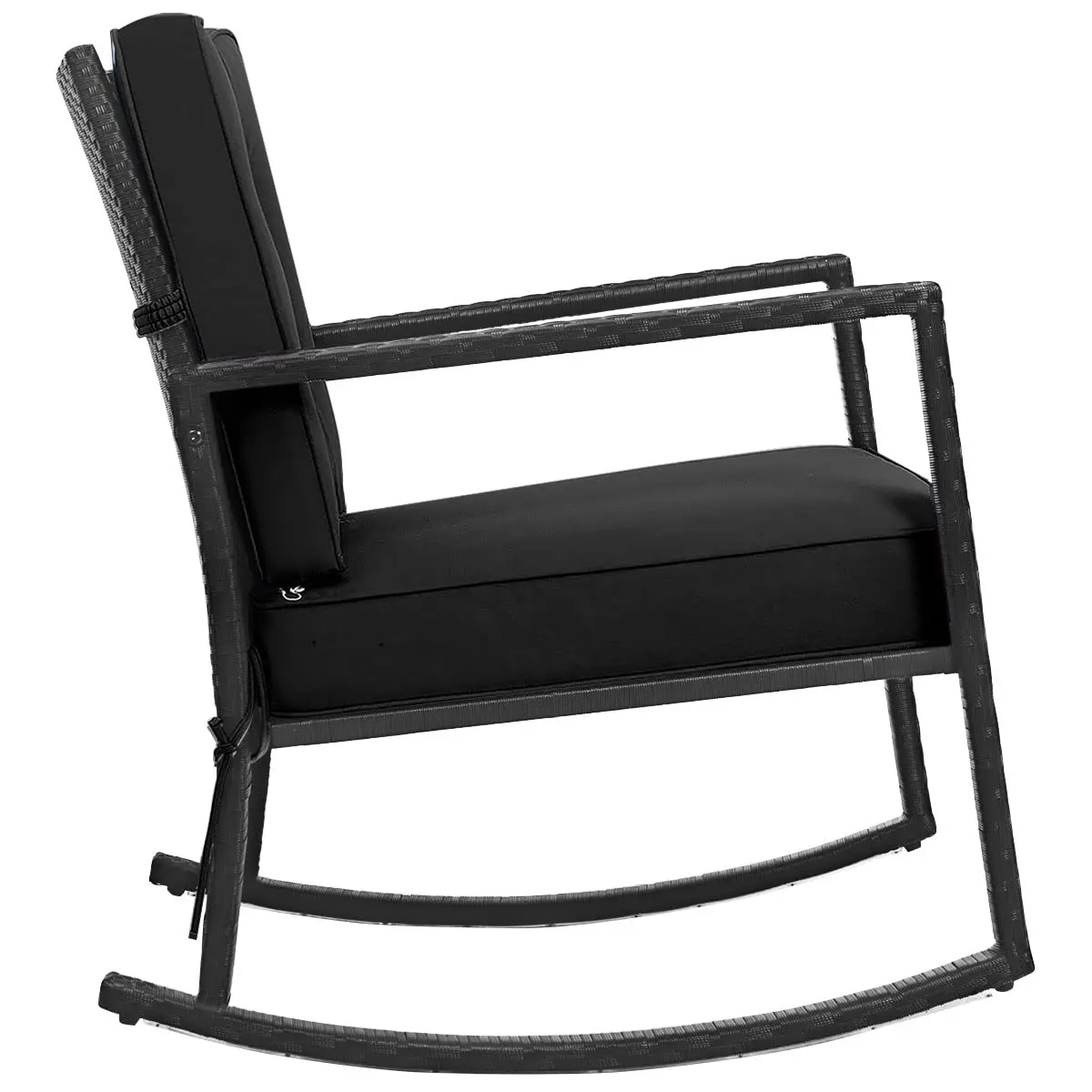 RELAX4LIFE Wicker Outdoor Rocking Chair - All Weather Rattan Rocker Patio Chair w/Steel Frame Removable Cushions & Armrest, Rocker Chair Outdoor Furniture for Backyard Porch Poolside (1, Black) - view 9