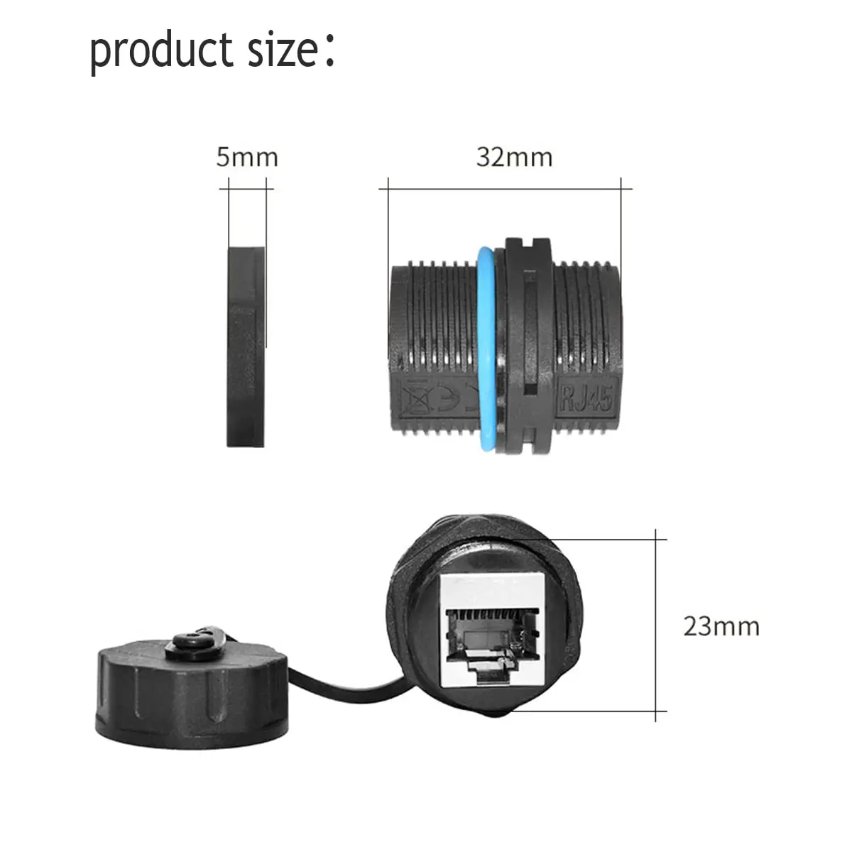 PENGLIN IP68 Waterproof Shielded RJ45 Panel Mount Bulkhead Connector (5-Pack, Black) | Cat6 Ethernet Connectivity for Industrial Environments - view 7
