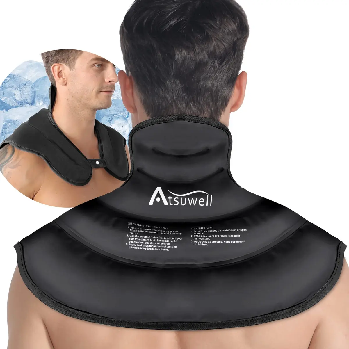 Atsuwell Neck Ice Pack Wrap for Neck & Shoulder Pain Relief | Reusable Gel Cold Compress for Upper Back, Black - main product image