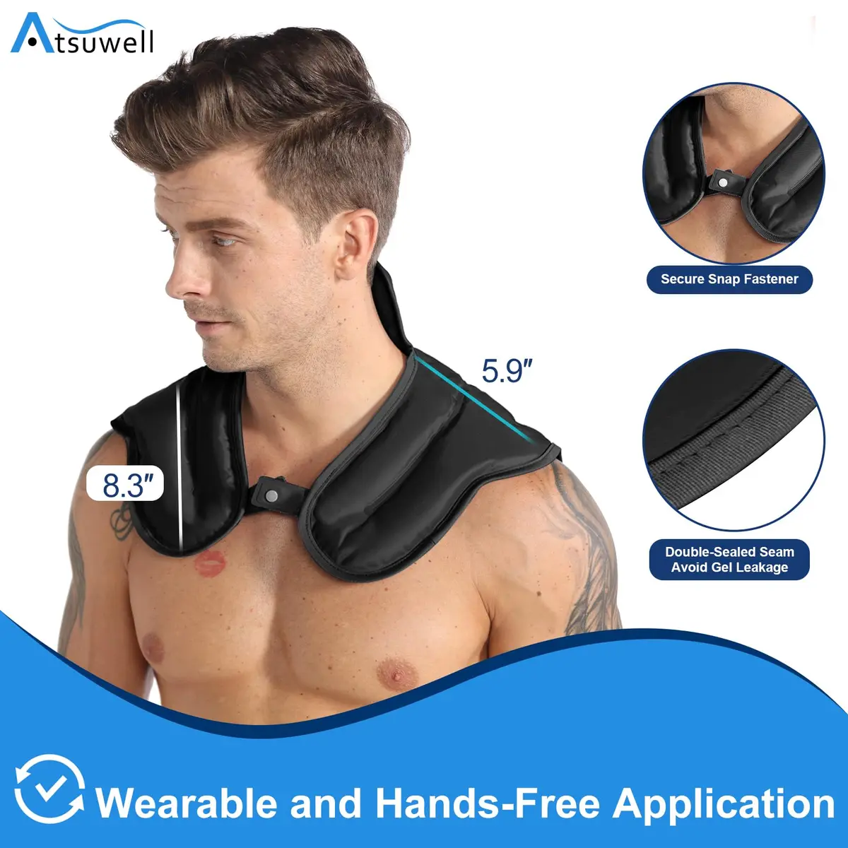Atsuwell Neck Ice Pack Wrap for Neck & Shoulder Pain Relief | Reusable Gel Cold Compress for Upper Back, Black - view 5