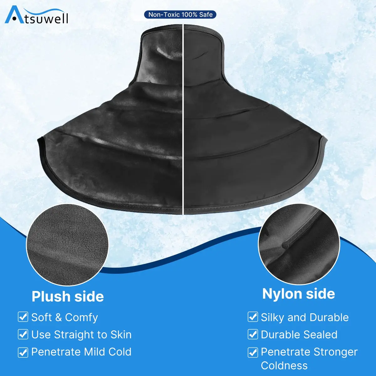 Atsuwell Neck Ice Pack Wrap for Neck & Shoulder Pain Relief | Reusable Gel Cold Compress for Upper Back, Black - view 3