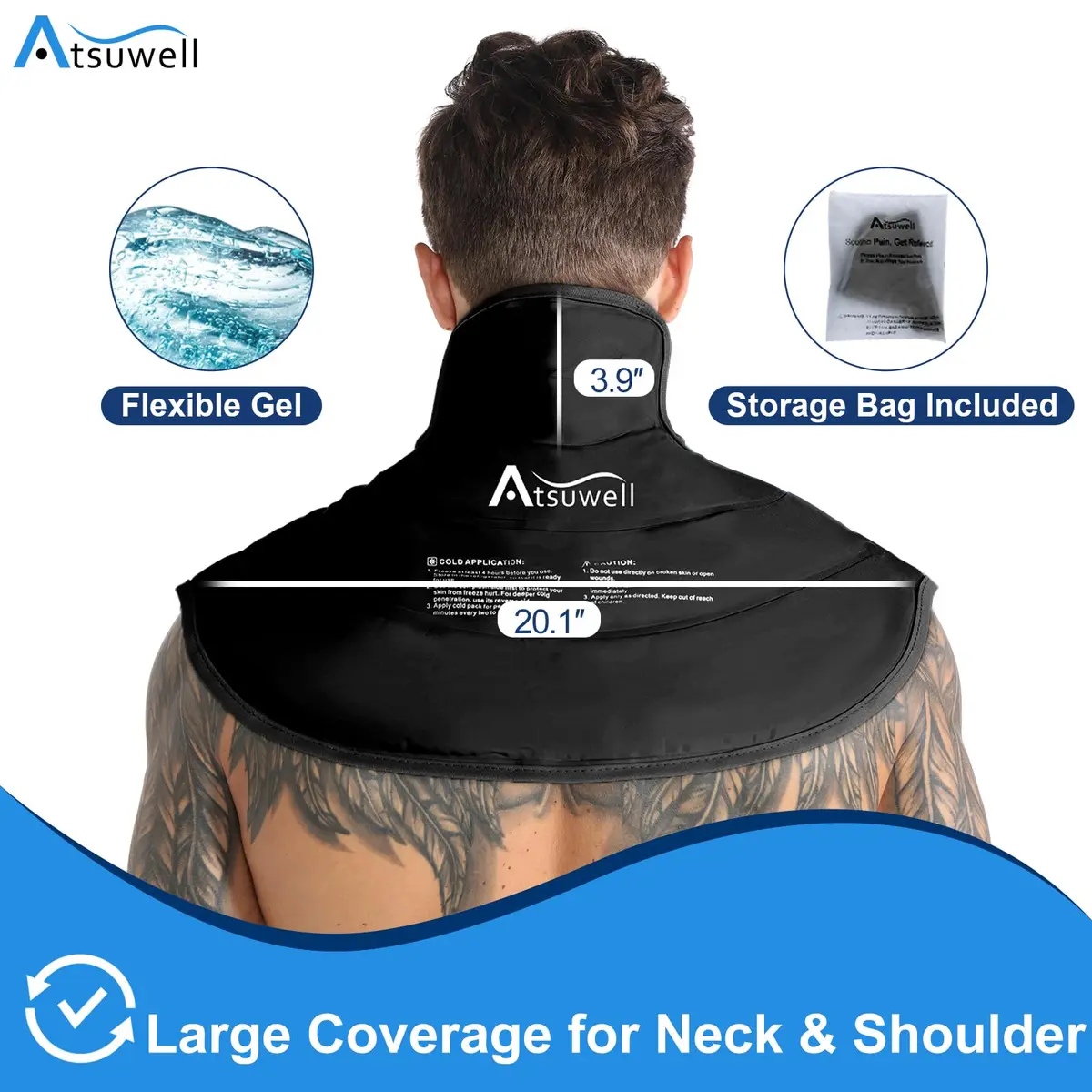 Atsuwell Neck Ice Pack Wrap for Neck & Shoulder Pain Relief | Reusable Gel Cold Compress for Upper Back, Black - view 4