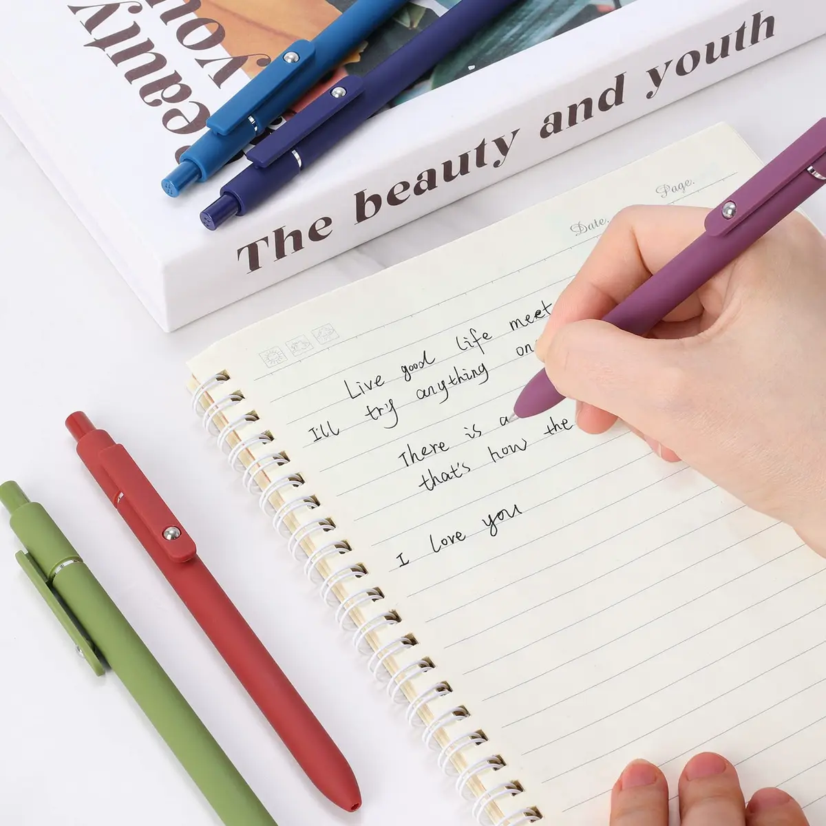 FIOVER Gel Pens 5pcs 0.5mm Fine Point Black Ink | Smooth Writing, Quick Dry, Vintage Style - view 4