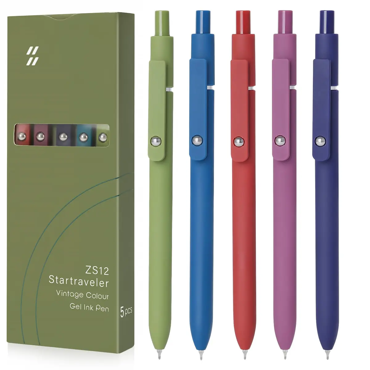 FIOVER Gel Pens 5pcs 0.5mm Fine Point Black Ink | Smooth Writing, Quick Dry, Vintage Style - main product image