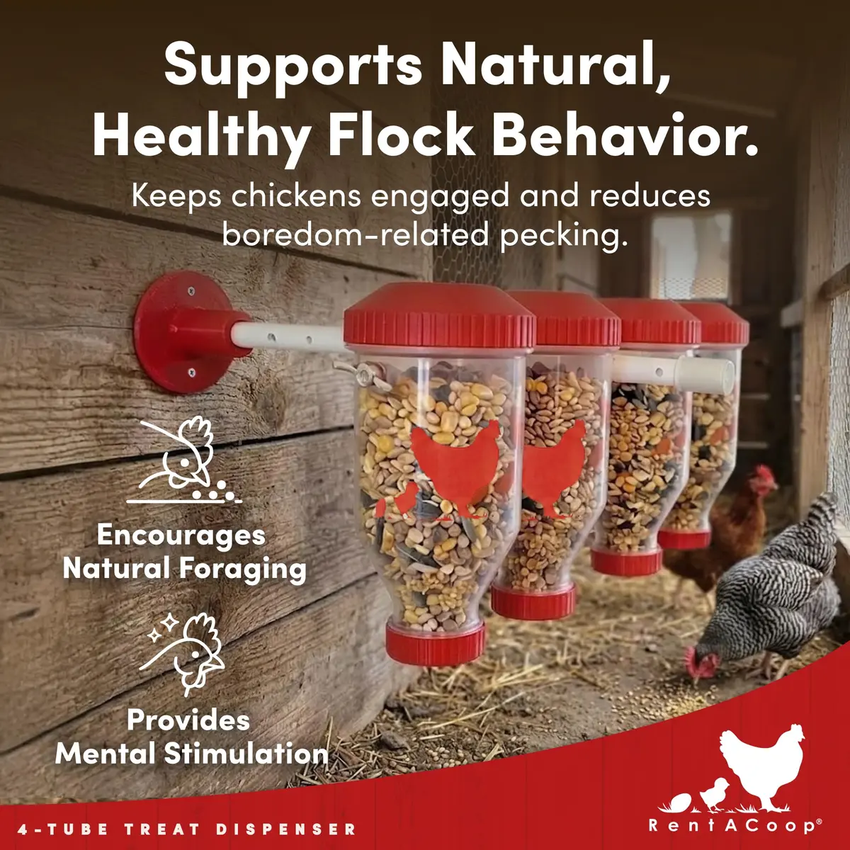 RentACoop Chicken Treat 4 Tube Dispenser | Multi-Treat Enrichment Toy for Chickens - view 7