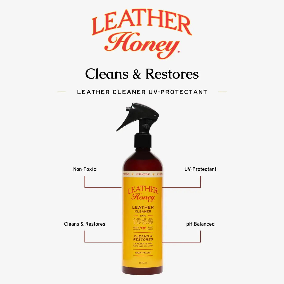Leather Honey Leather Cleaner 473ml (16 Fl Oz) | Non-Toxic UV Protection for All Leather Types - view 3
