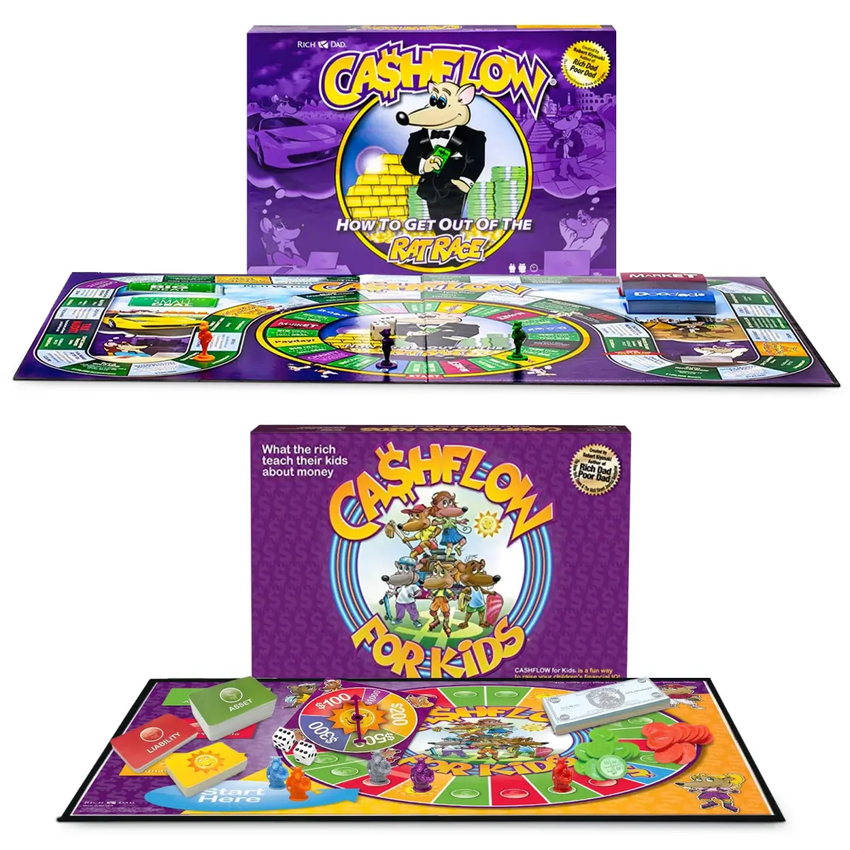 Rich Dad How To Get Out Of The Rat Race Board Game Set Adult & Kid Version | Educational Financial Literacy Learning Game for Ages 6+ (2-Pack) - main product image
