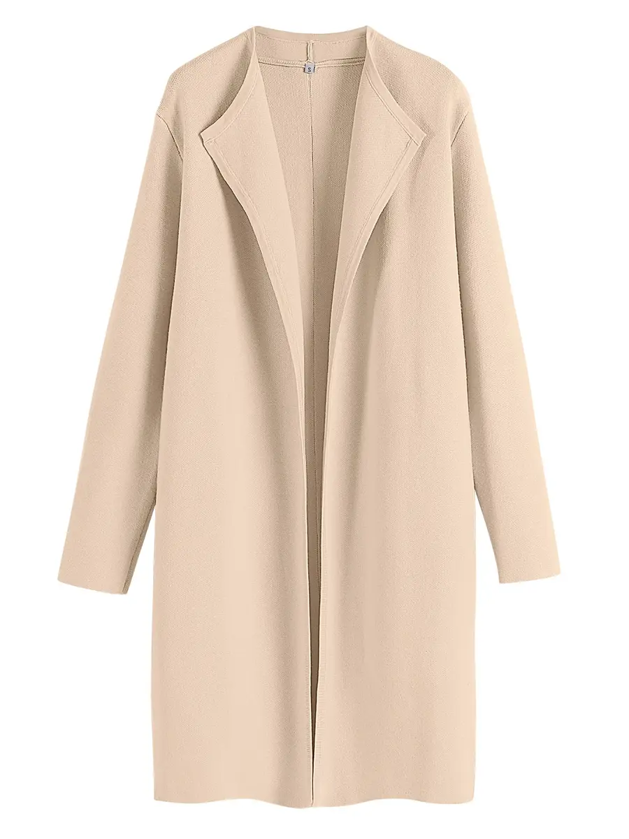 ANRABESS Women's Long Cardigan Sweater Apricot X-Large | V-Neck Knit Warm Trench Coatigan - main product image