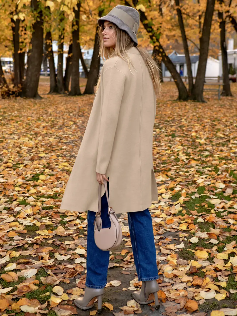 ANRABESS Women's Long Cardigan Sweater Apricot X-Large | V-Neck Knit Warm Trench Coatigan - view 5