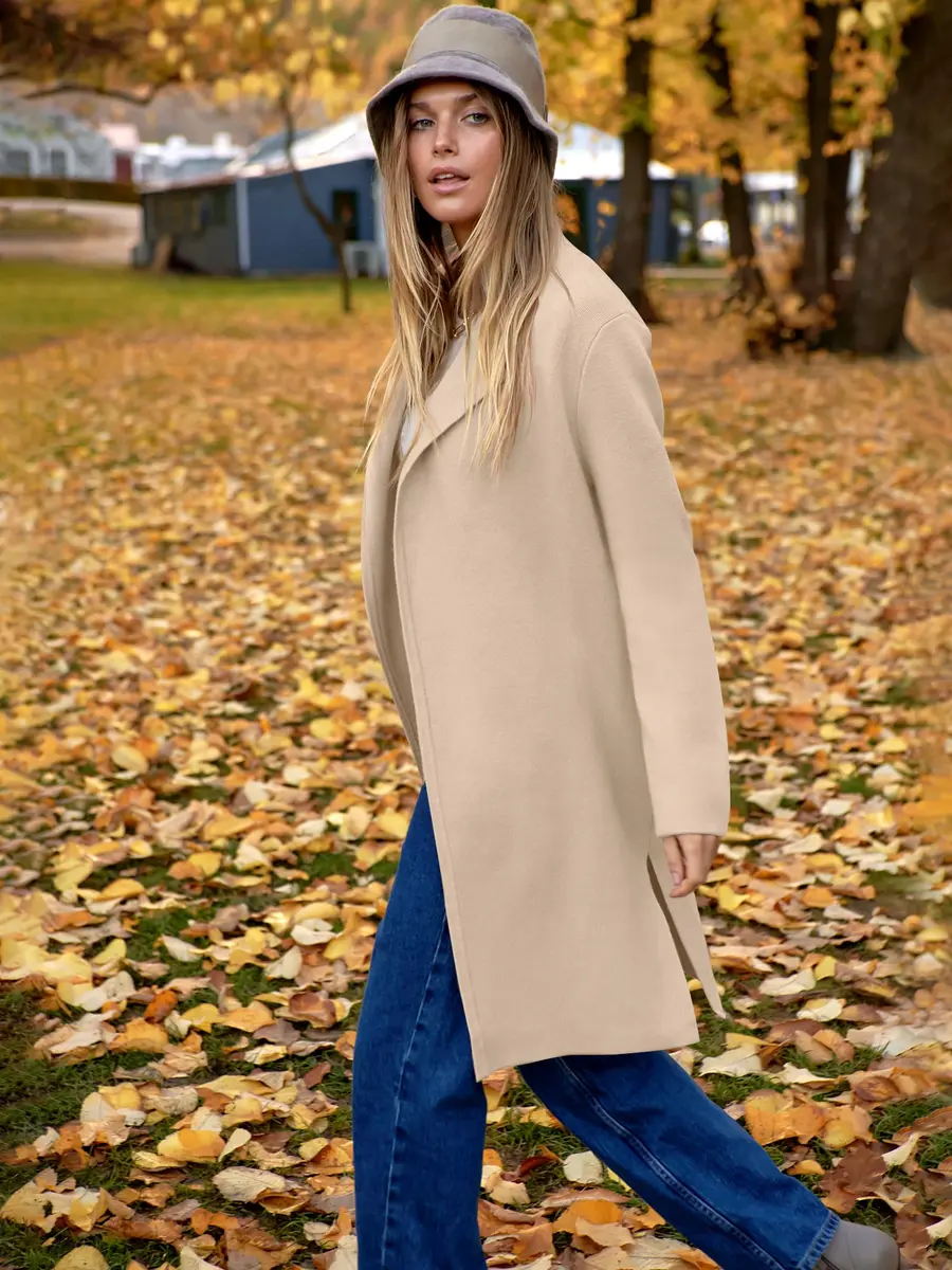 ANRABESS Women's Long Cardigan Sweater Apricot X-Large | V-Neck Knit Warm Trench Coatigan - view 3