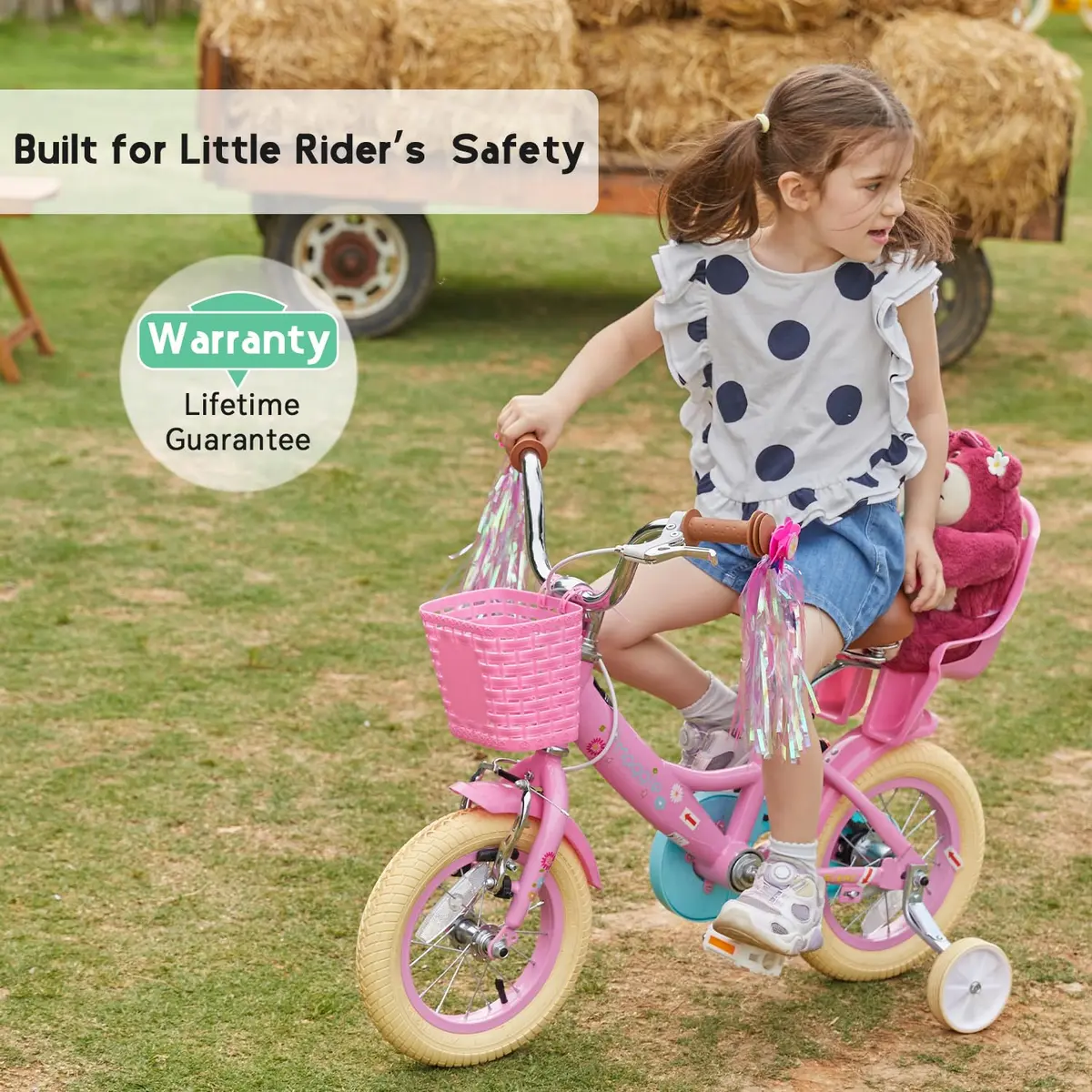 Glerc Maggie Girls Bike, 16 Inch Kids Bike for 4-7 Years Old Children, Princess Style Kids Bicycle with Doll-Seat & Basket & Training Wheels, Pink | Princess Style Kids Bicycle - view 5