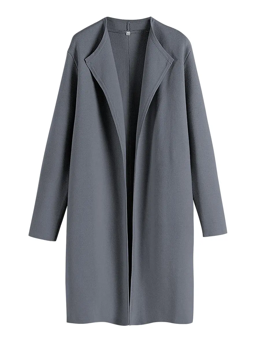 ANRABESS Women's Long Cardigan Sweater Dark Grey Small | V-Neck Knit Warm Trench Coatigan - main product image