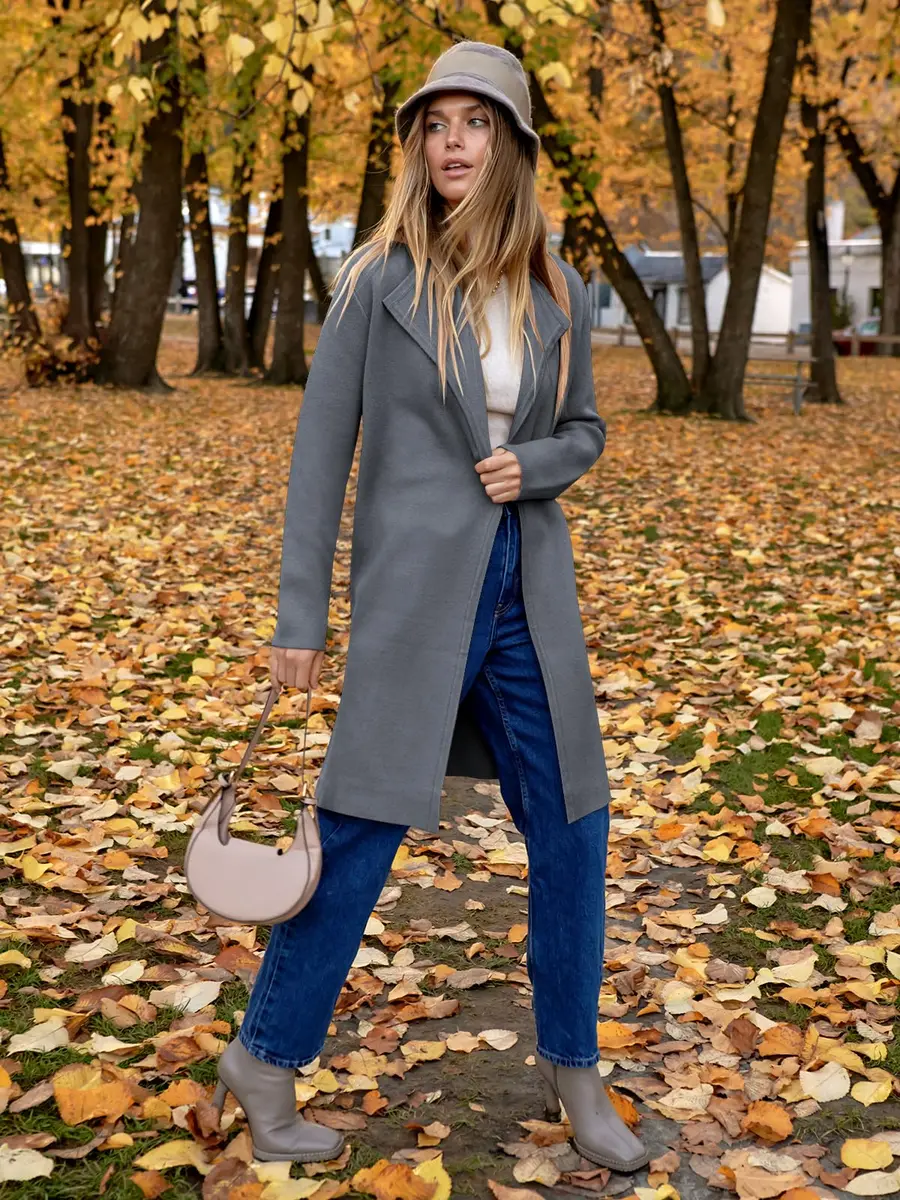 ANRABESS Women's Long Cardigan Sweater Dark Grey Small | V-Neck Knit Warm Trench Coatigan - view 5