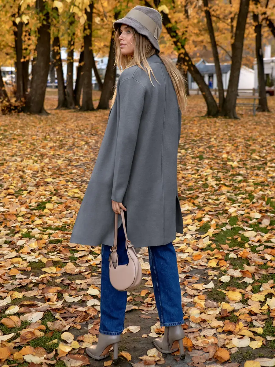 ANRABESS Women's Long Cardigan Sweater Dark Grey Small | V-Neck Knit Warm Trench Coatigan - view 6