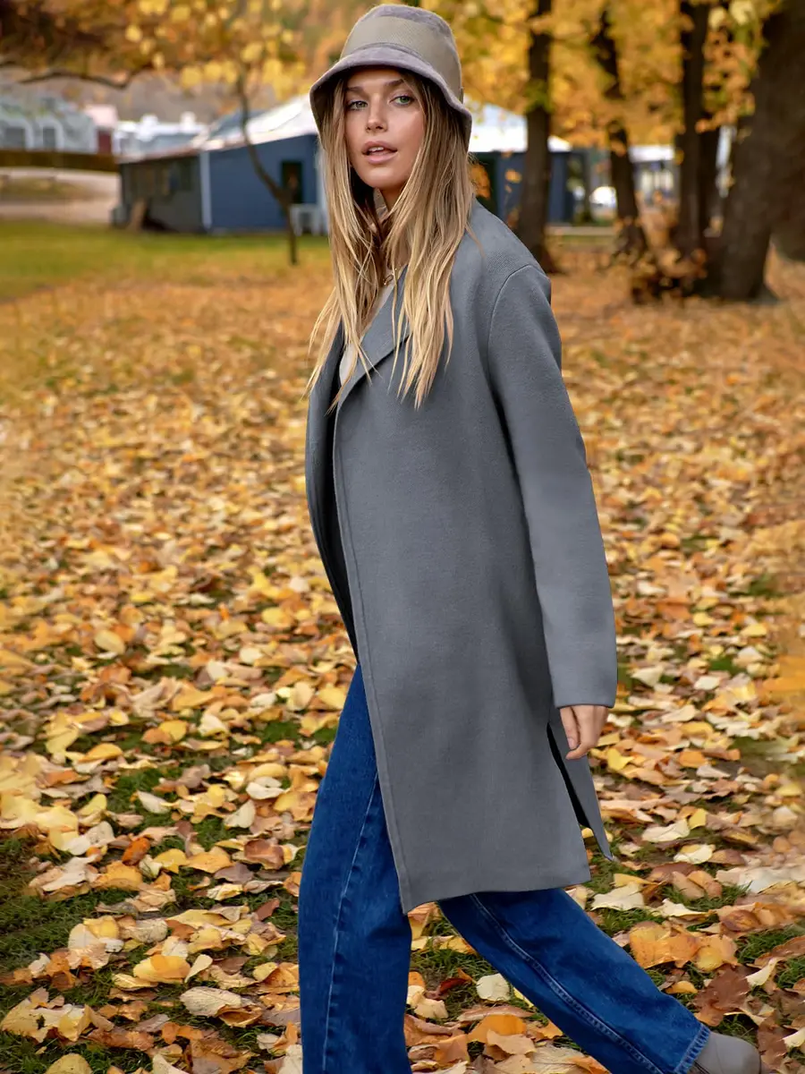 ANRABESS Women's Long Cardigan Sweater Dark Grey Small | V-Neck Knit Warm Trench Coatigan - view 7