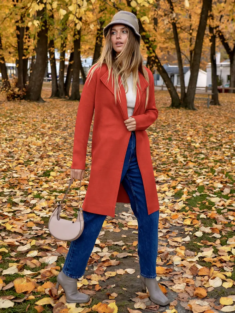 ANRABESS Women's Long Cardigan Sweater V-Neck Acrylic Blend Orange Small | Cozy & Versatile Fall Fashion - view 5