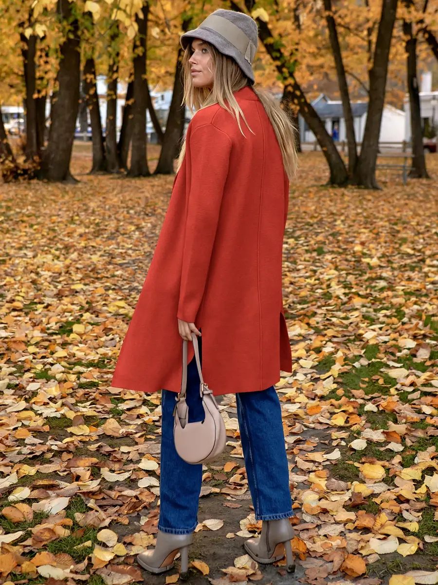 ANRABESS Women's Long Cardigan Sweater V-Neck Acrylic Blend Orange Small | Cozy & Versatile Fall Fashion - view 6