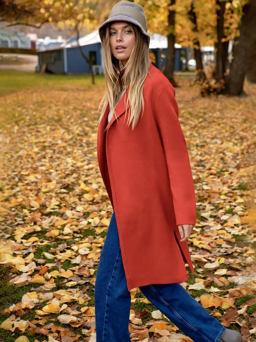 ANRABESS Women's Long Cardigan Sweater V-Neck Acrylic Blend Orange Small | Cozy & Versatile Fall Fashion - view 7