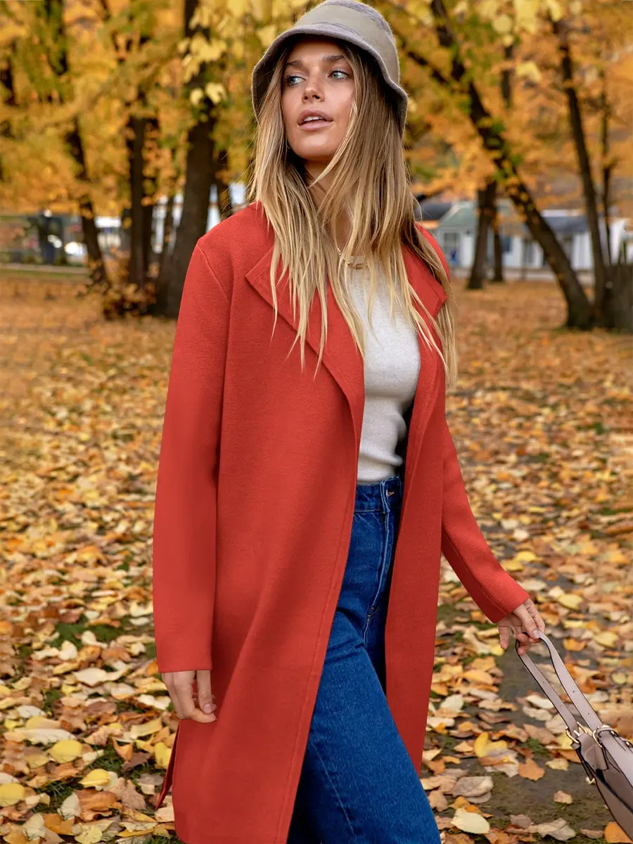ANRABESS Women's Long Cardigan Sweater V-Neck Acrylic Blend Orange Small | Cozy & Versatile Fall Fashion - view 2