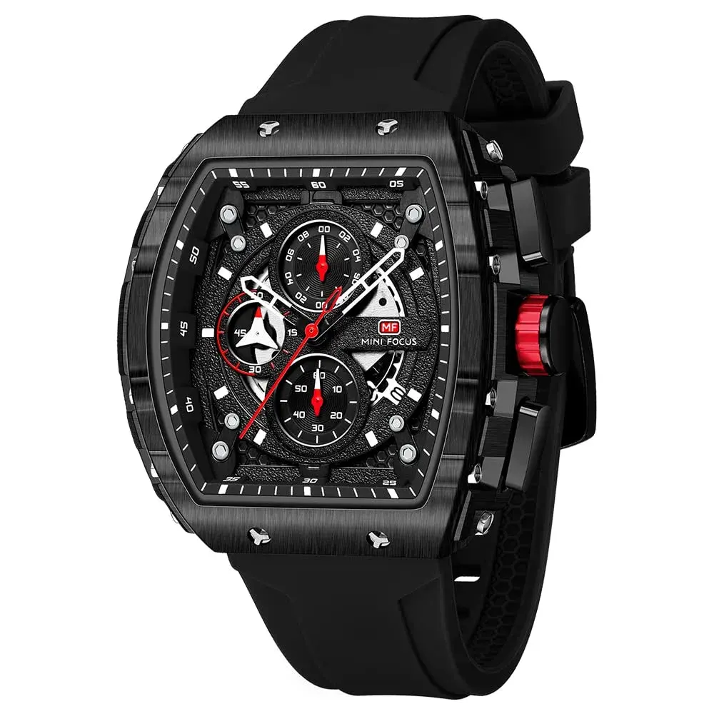 MF MINI FOCUS Men's Fashion Tonneau Chronograph Watch 45mm (1.77 inches) | Water Resistant Luminous Quartz Watch - main product image