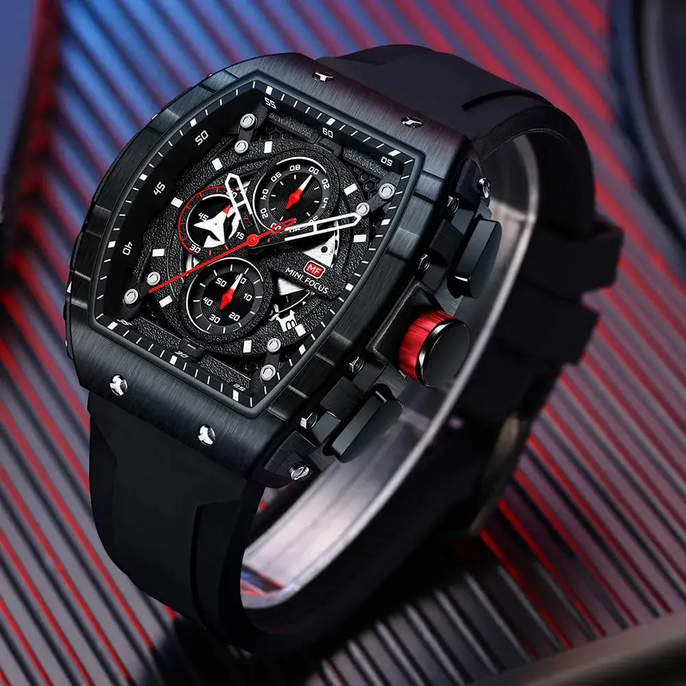MF MINI FOCUS Men's Fashion Tonneau Chronograph Watch 45mm (1.77 inches) | Water Resistant Luminous Quartz Watch - view 2