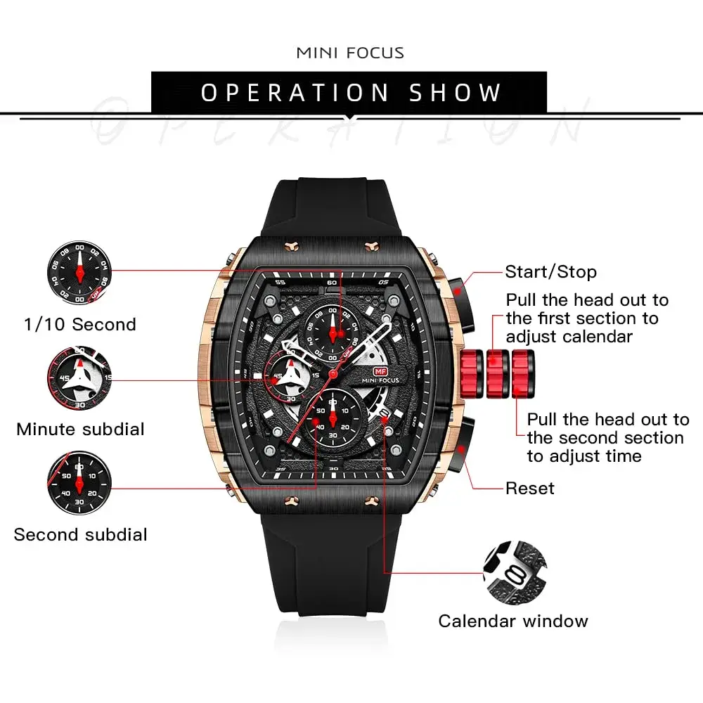 MF MINI FOCUS Black & Golden Chronograph Watch 48mm (1.89 inches) | Six-Hand Multi-Function Quartz Movement - view 5