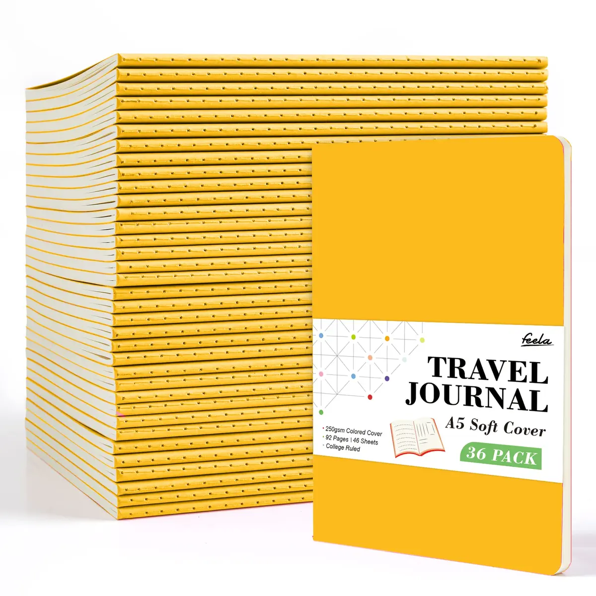 Feela 36 Pack Soft Cover Notebooks | A5 Yellow Travel & School Journals for Women Men - main product image
