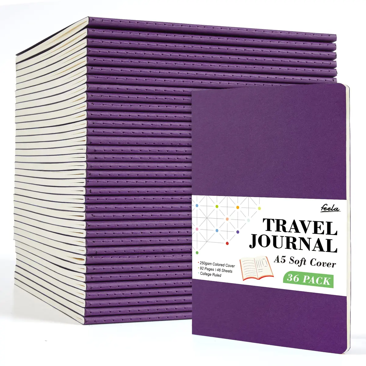 Feela 36 Pack Soft Cover Journal 8.2” x 5.5” | Bulk Travel & Note Book for Women Men - main product image