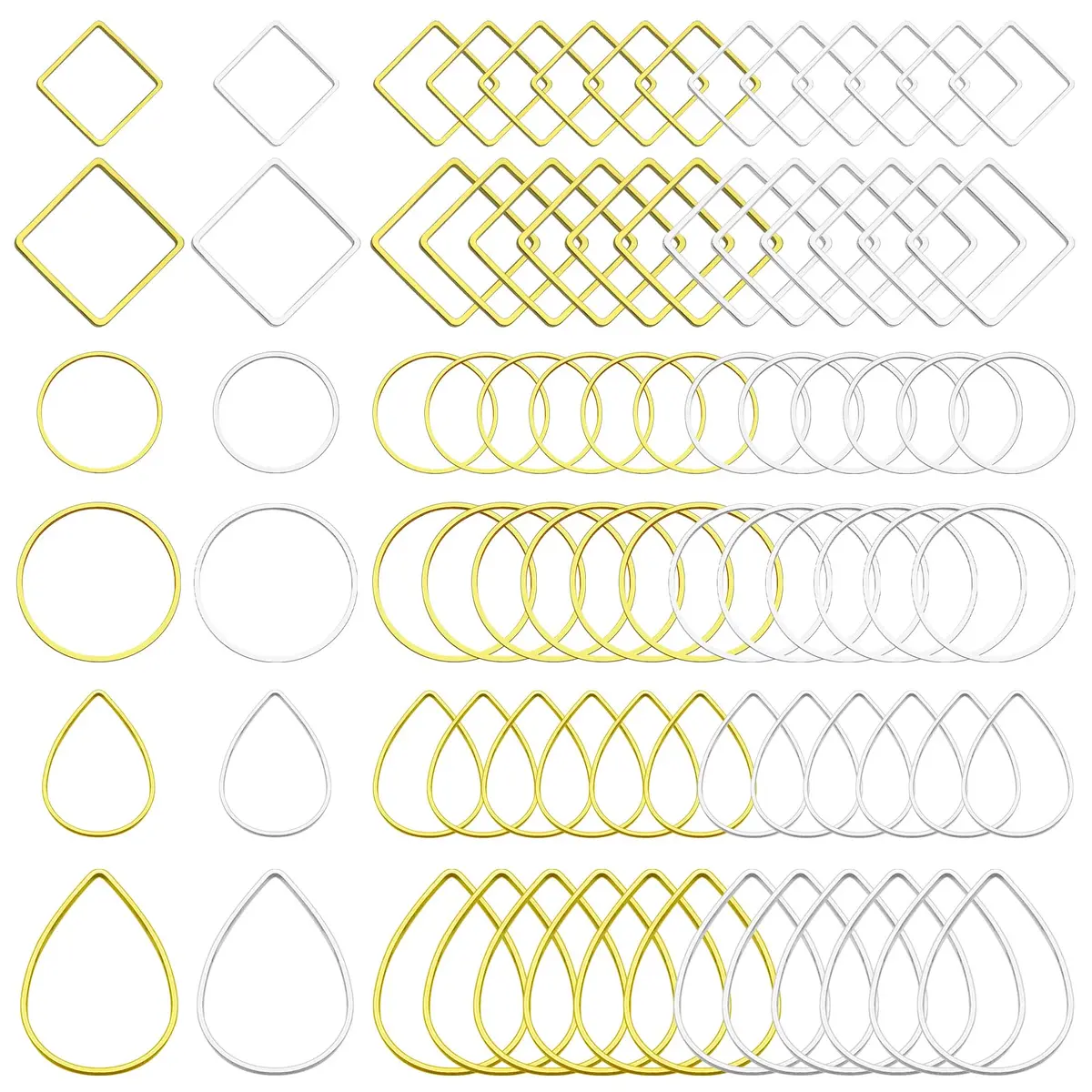 Ximalun Jewelry Findings 120pcs | 3 Shapes, Gold & Silver, 20-30mm | DIY Earring & Jewelry Supplies - main product image