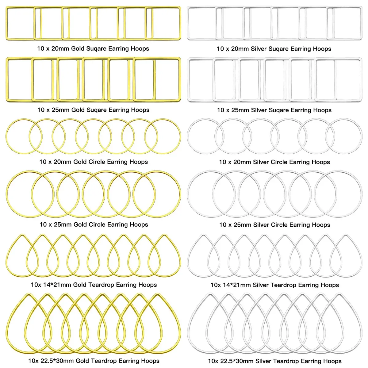 Ximalun Jewelry Findings 120pcs | 3 Shapes, Gold & Silver, 20-30mm | DIY Earring & Jewelry Supplies - view 2