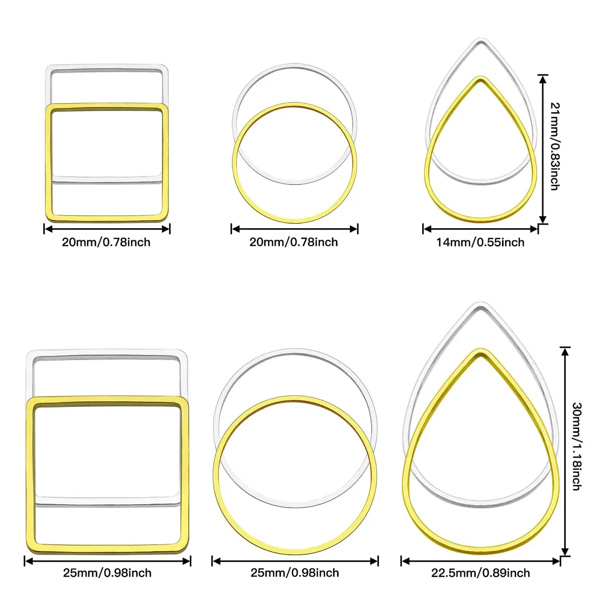 Ximalun Jewelry Findings 120pcs | 3 Shapes, Gold & Silver, 20-30mm | DIY Earring & Jewelry Supplies - view 3