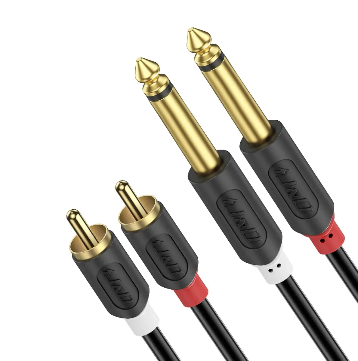 J&D Dual 1/4 inch TS to Dual RCA Stereo Audio Interconnect Cable, Gold Plated 1.83 m (6 Feet) | Connects Audio Devices - main product image