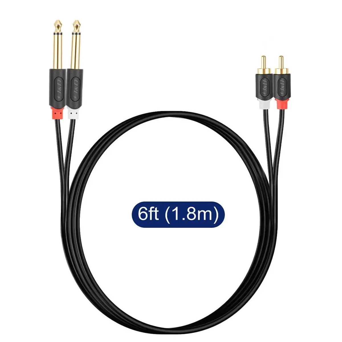 J&D Dual 1/4 inch TS to Dual RCA Stereo Audio Interconnect Cable, Gold Plated 1.83 m (6 Feet) | Connects Audio Devices - view 7