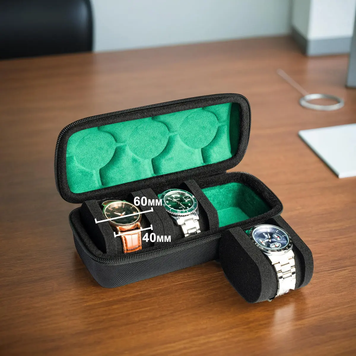 AUKURA Hard Watch Travel Case, 3 Slots | Compact Organizer with Anti-Move Pillow for Men & Women - view 3