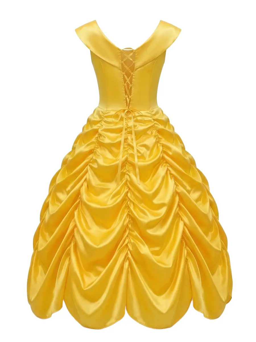 Drofe Women Yellow Princess Off Shoulder Gown Costume Set with Gloves & Accessories XL | Imported from USA - view 3