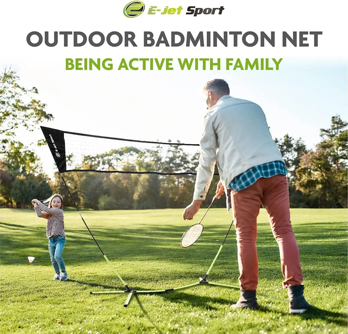 E-Jet Badminton Net Rackets Shuttlecocks Combo Set - Portable 1.55m (5.1Ft) x 2.4m (7.8Ft) | Instant Setup Backyard Fun - view 2
