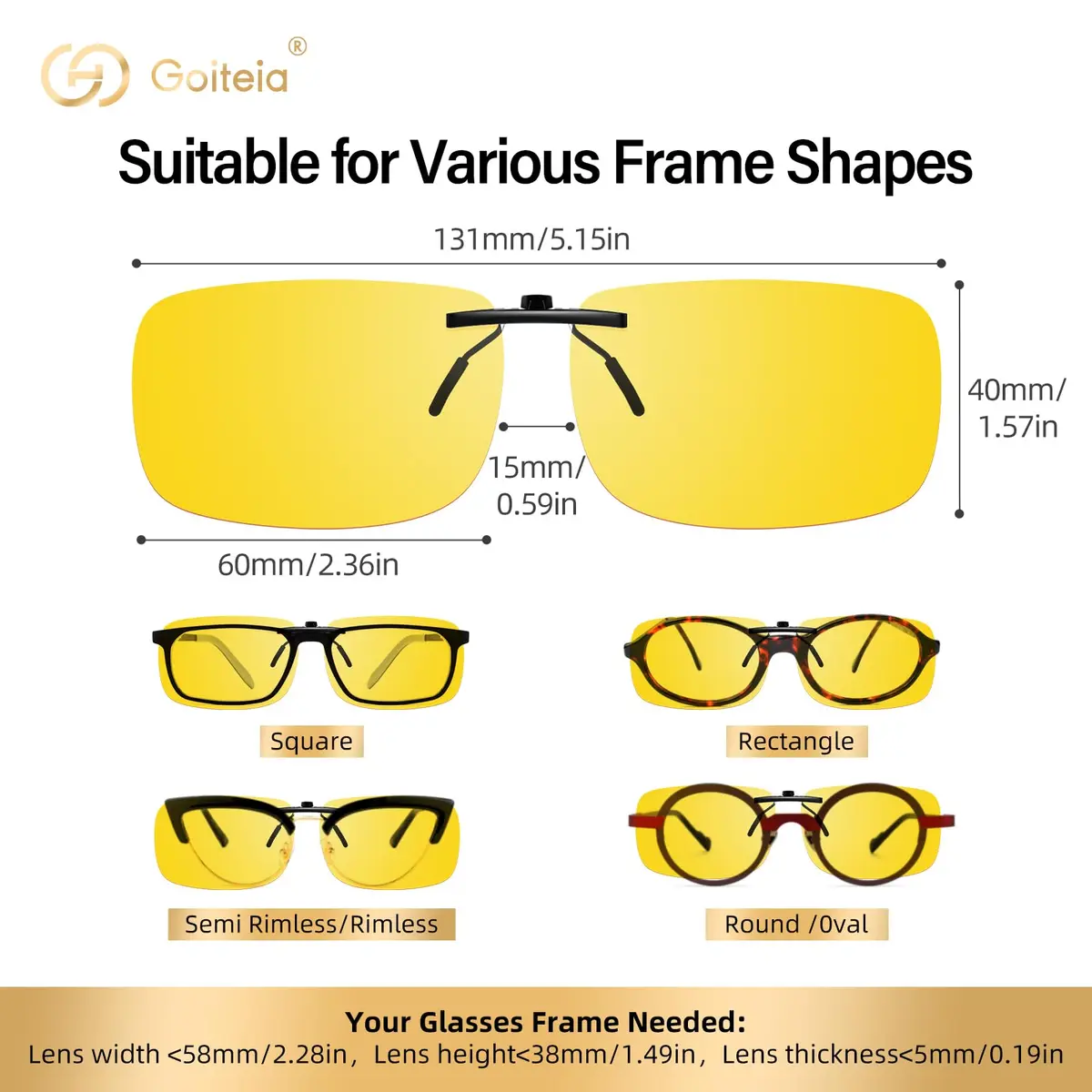 Goiteia Night Driving Clip On Glasses | Polarized UV400 Anti-Glare for Safer Night Drive - view 6