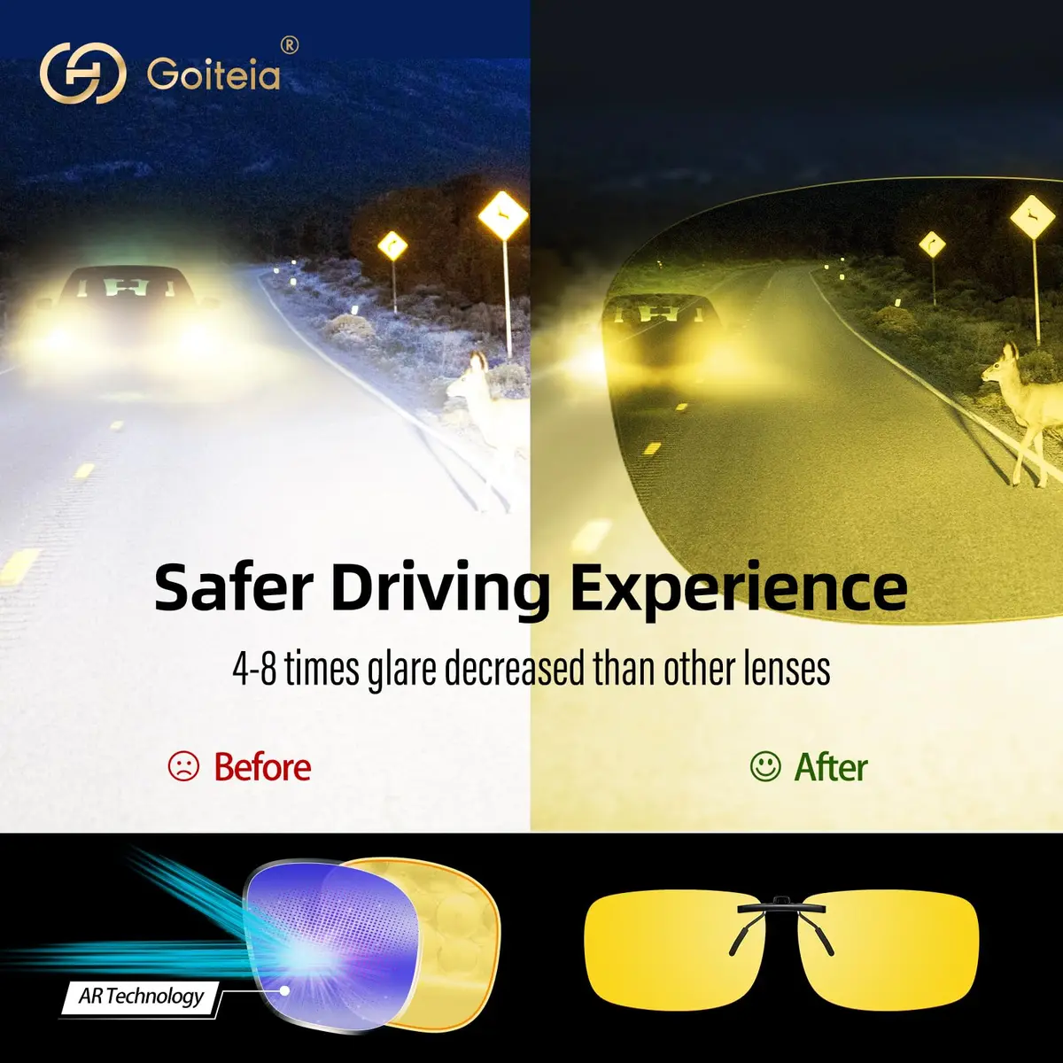 Goiteia Night Driving Clip On Glasses | Polarized UV400 Anti-Glare for Safer Night Drive - view 3