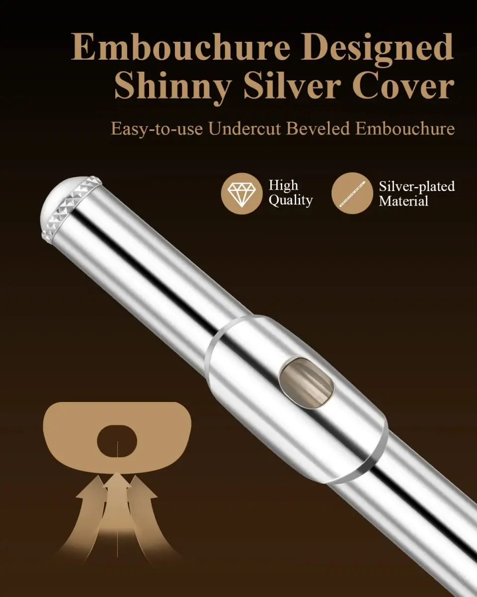 Eastar EFL-1S 16-Key Closed Hole C Flute Kit | Silver Plated Beginner Transverse Flute with Case & Cleaning Tools - view 2