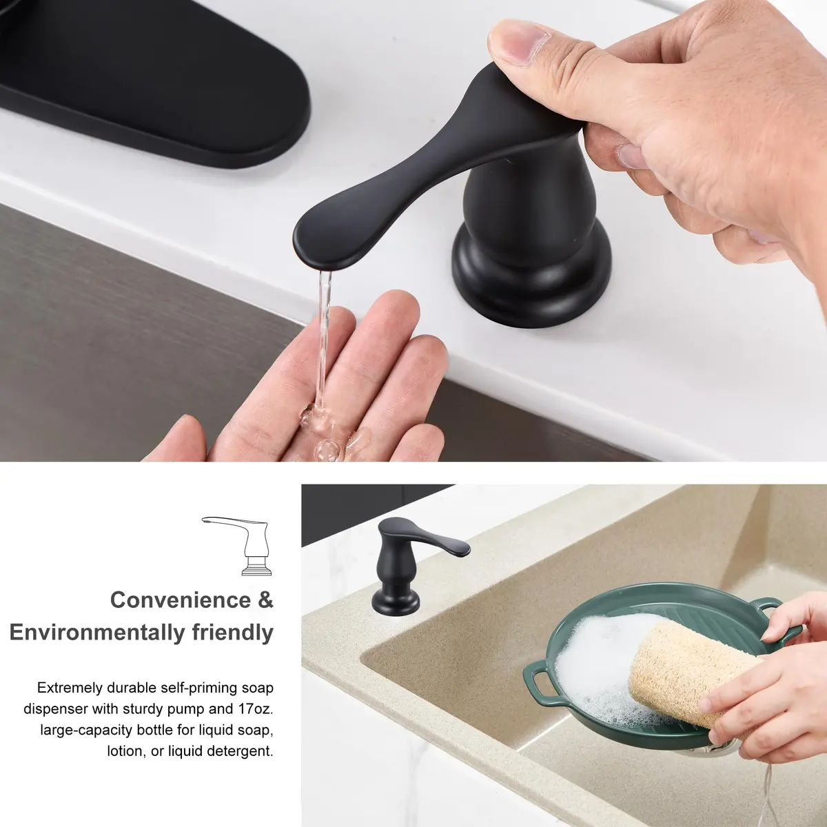 GAGALIFE Built-in Soap Dispenser for Kitchen Sink with 500ml Bottle, Matte Black | Easy Refill & Installation - view 5