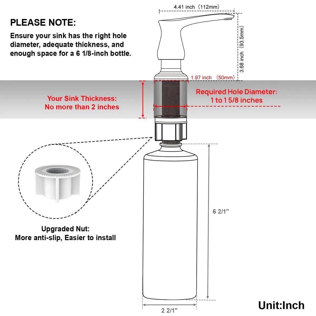 GAGALIFE Built-in Soap Dispenser for Kitchen Sink with 500ml Bottle, Matte Black | Easy Refill & Installation - view 6