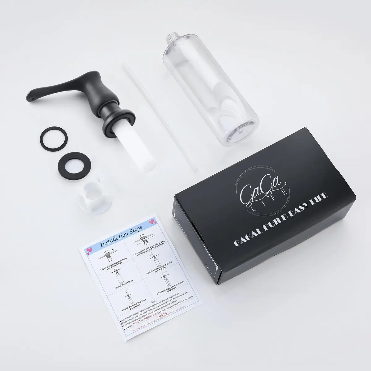 GAGALIFE Built-in Soap Dispenser for Kitchen Sink with 500ml Bottle, Matte Black | Easy Refill & Installation - view 9