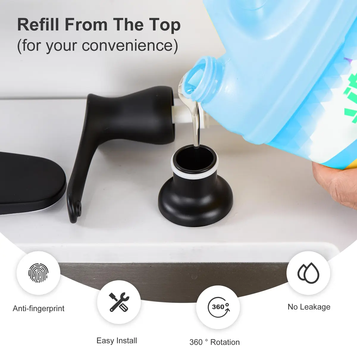 GAGALIFE Built-in Soap Dispenser for Kitchen Sink with 500ml Bottle, Matte Black | Easy Refill & Installation - view 3