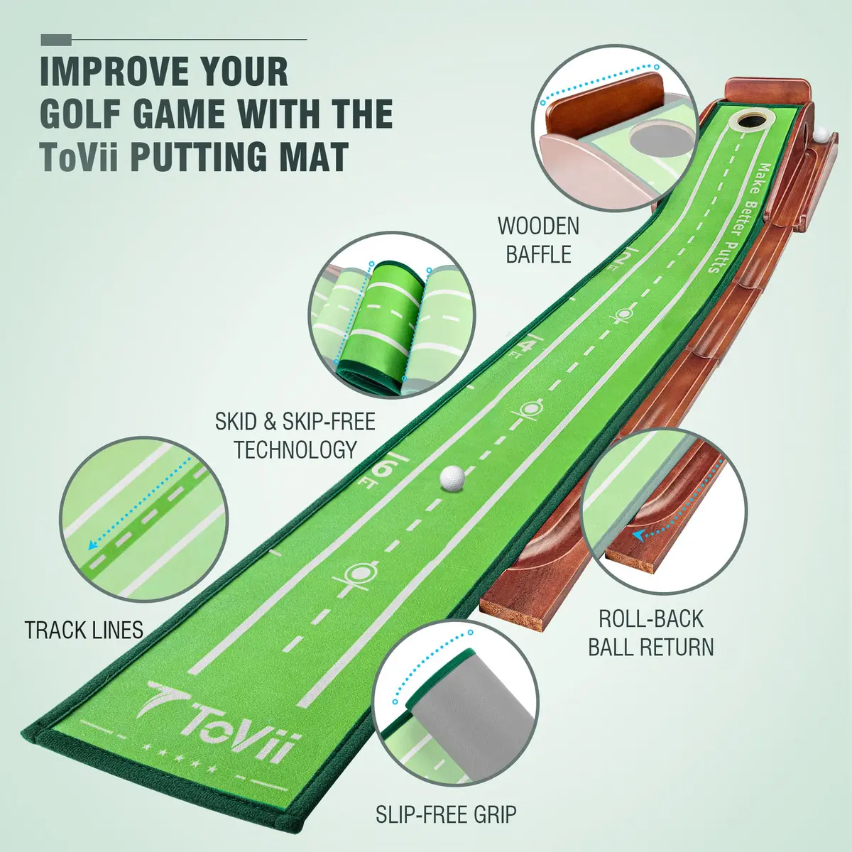 ToVii Golf Practice Mat Indoor 250cm x 250cm | Portable, Ball Return & Guided Alignment (120 chars) - view 2