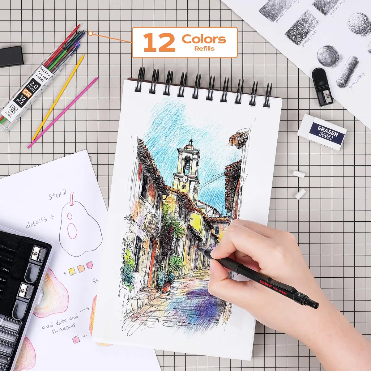 Nicpro Mechanical Pencil Set 27PCS | Metal Drawing & Writing with Lead Eraser - view 4