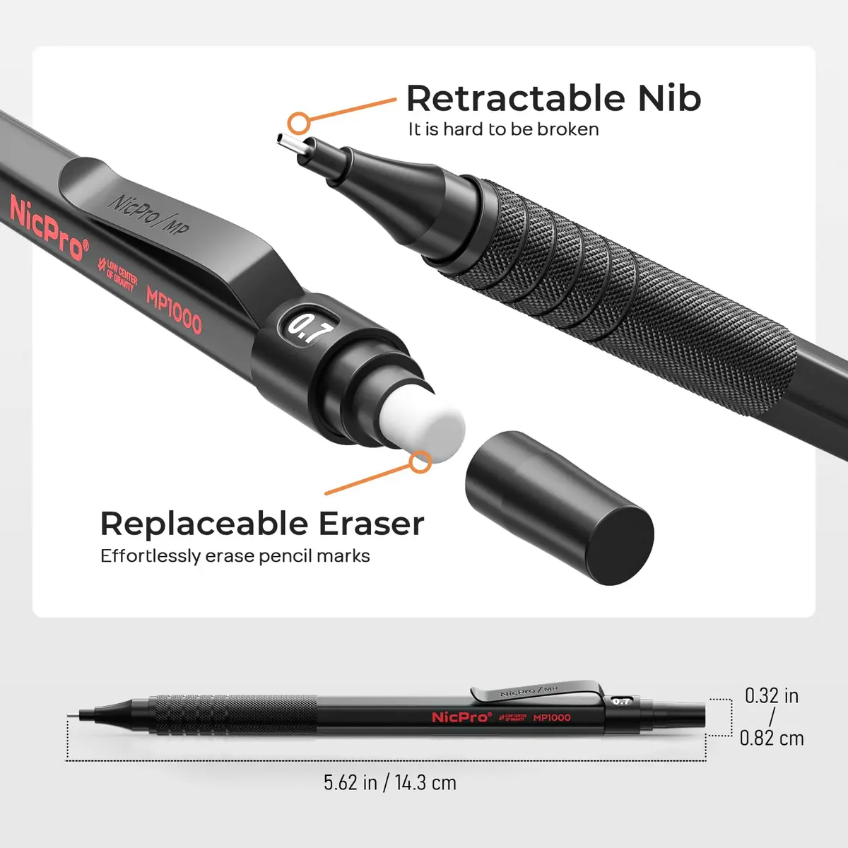 Nicpro Mechanical Pencil Set 27PCS | Metal Drawing & Writing with Lead Eraser - view 3