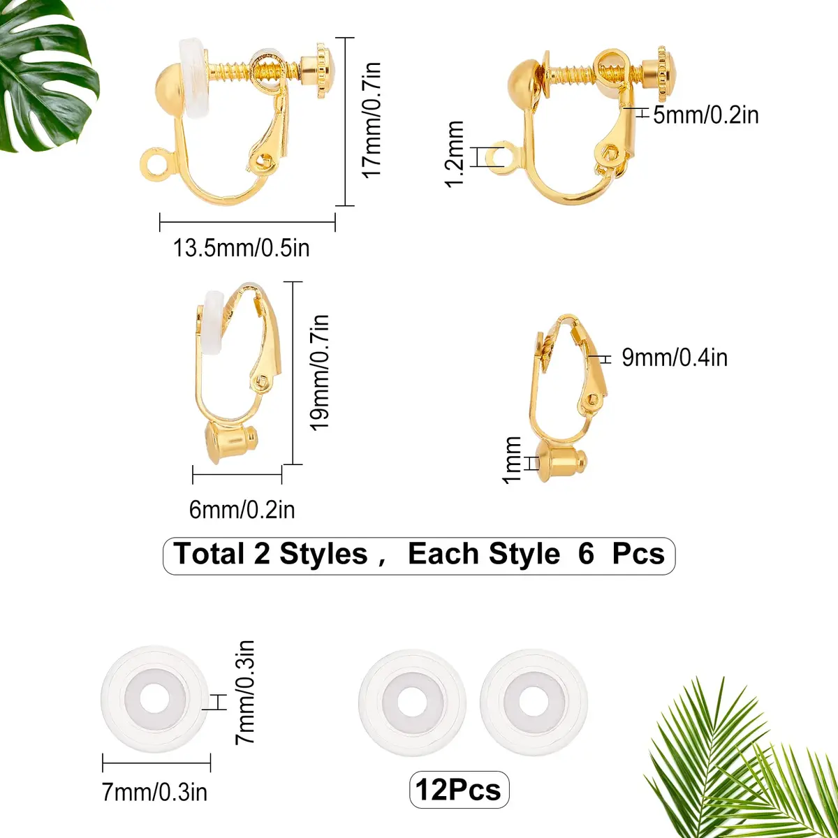 SUNNYCLUE Brass Clip-on Earring Findings Set - 12Pcs Golden Color Converter Posts & Dangles with Comfort Pads | Jewelry Making Supplies - view 2
