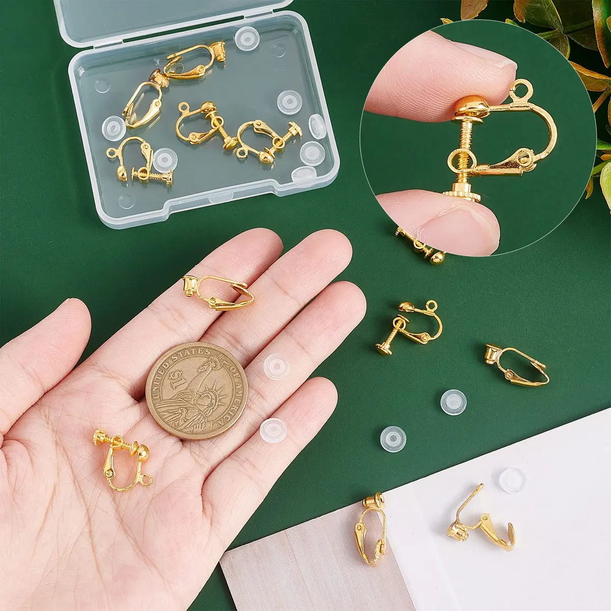 SUNNYCLUE Brass Clip-on Earring Findings Set - 12Pcs Golden Color Converter Posts & Dangles with Comfort Pads | Jewelry Making Supplies - view 3