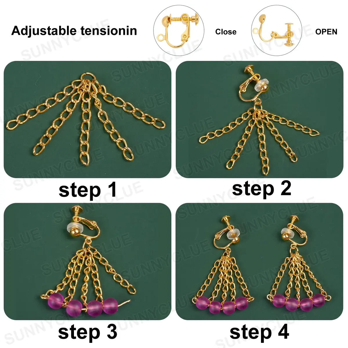 SUNNYCLUE Brass Clip-on Earring Findings Set - 12Pcs Golden Color Converter Posts & Dangles with Comfort Pads | Jewelry Making Supplies - view 4